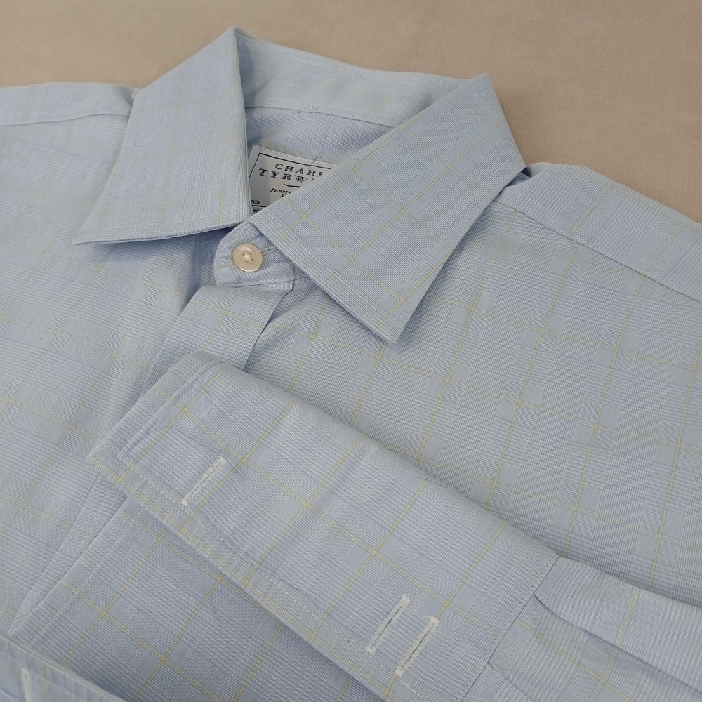 Charles‎ Tyrwhitt 16 35 Mens Shirt French Cuff Glenn Plaid 23x30 FLAW Woven